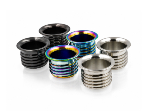 Titanium handlebar end plugs for road bikes with color‑shift finish, premium bar end caps as a decorative detail for custom road bike setups.
